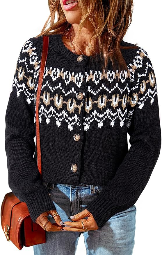 Dokotoo Womens Cardigans Casual Long Sleeve Chunky Knit Fall Winter Button Down Fair Isle Cardiga... | Amazon (US)
