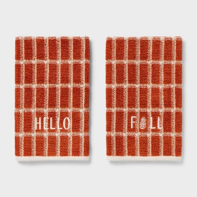 2pk 'Hello Fall' Plaid Hand Towel Set Orange - Room Essentials™ | Target