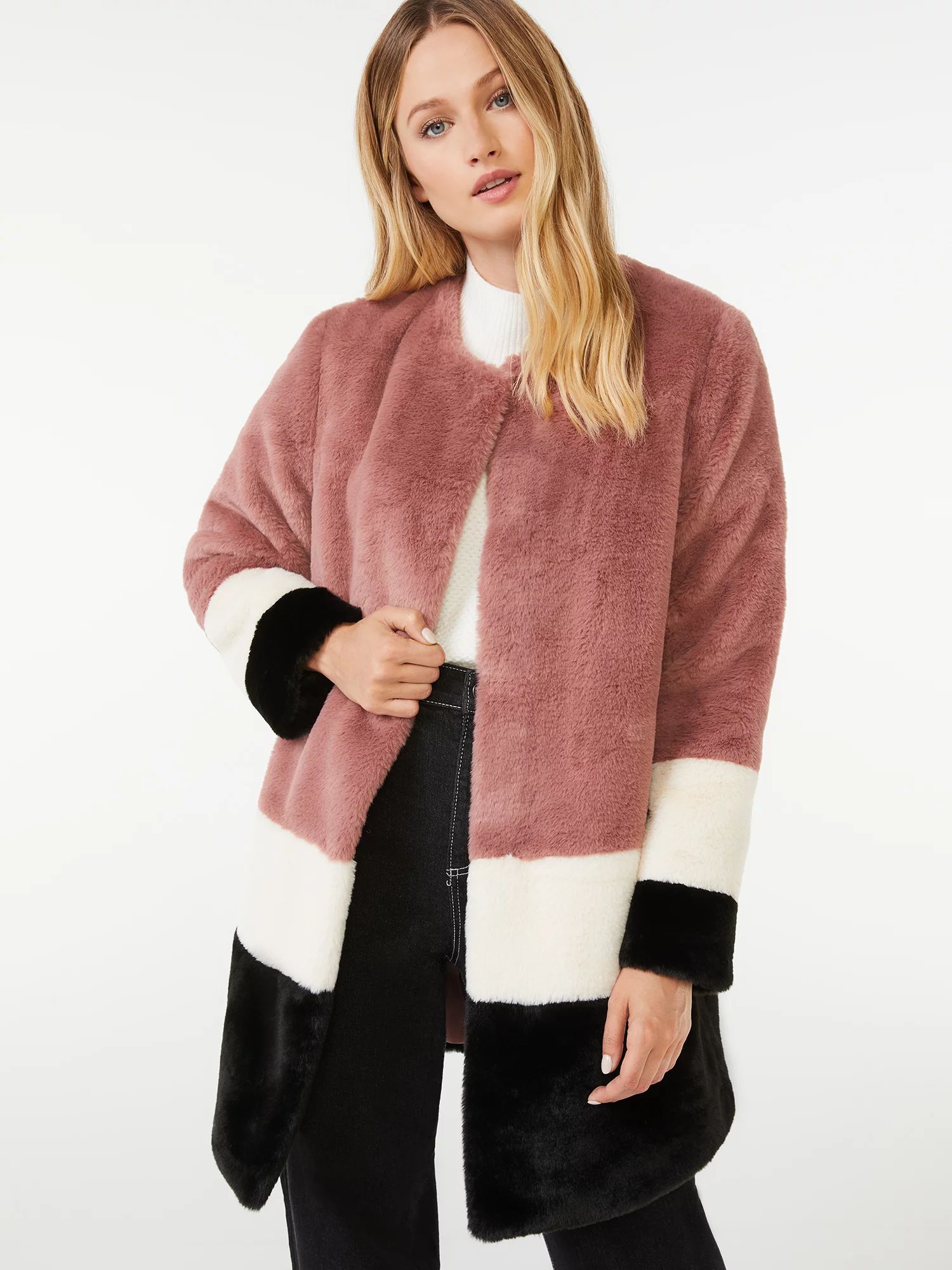 Scoop Women's Color Block Faux Fur Coat - Walmart.com | Walmart (US)