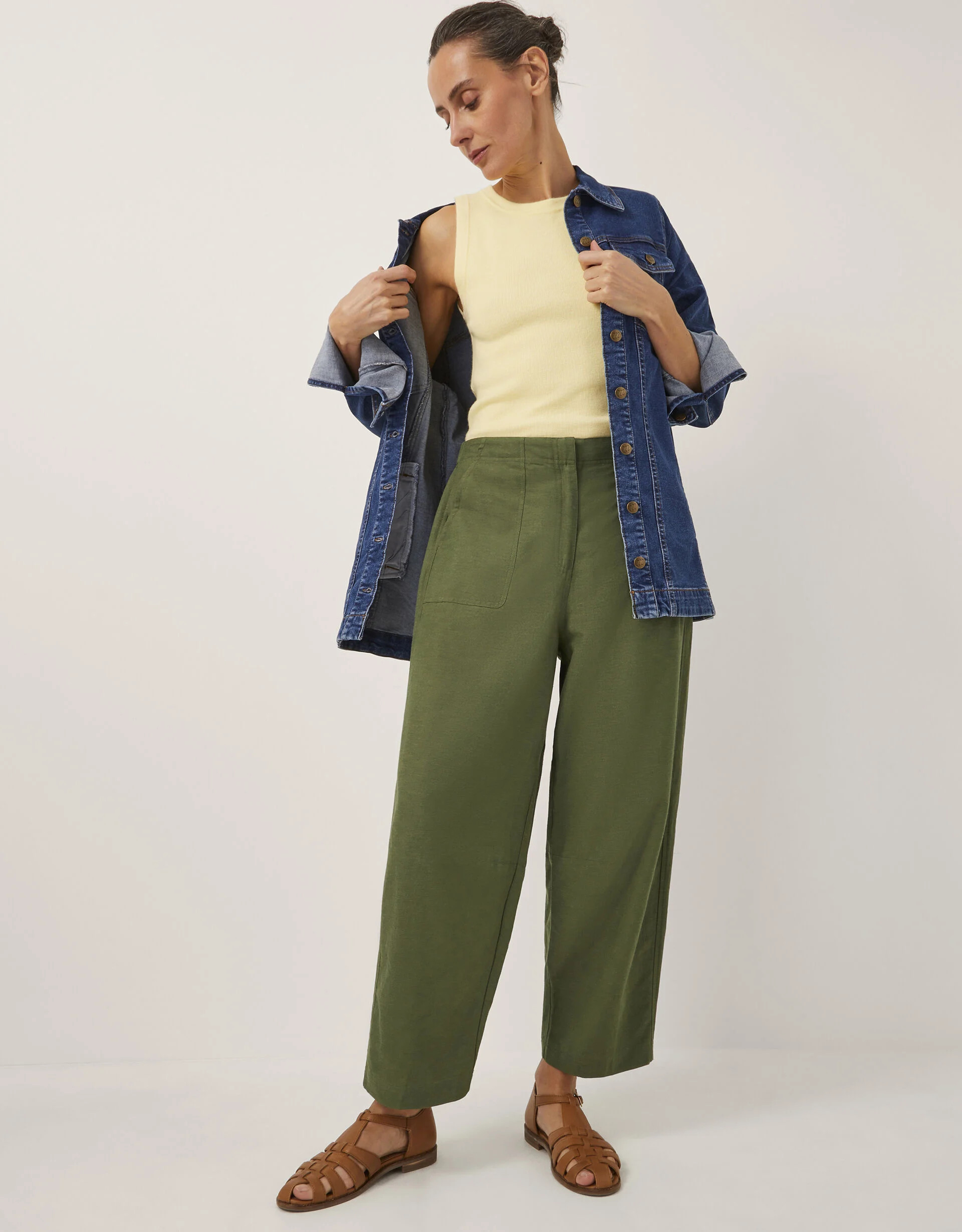 Joanie Linen Blend Barrel Trousers Green | Monsoon (UK)