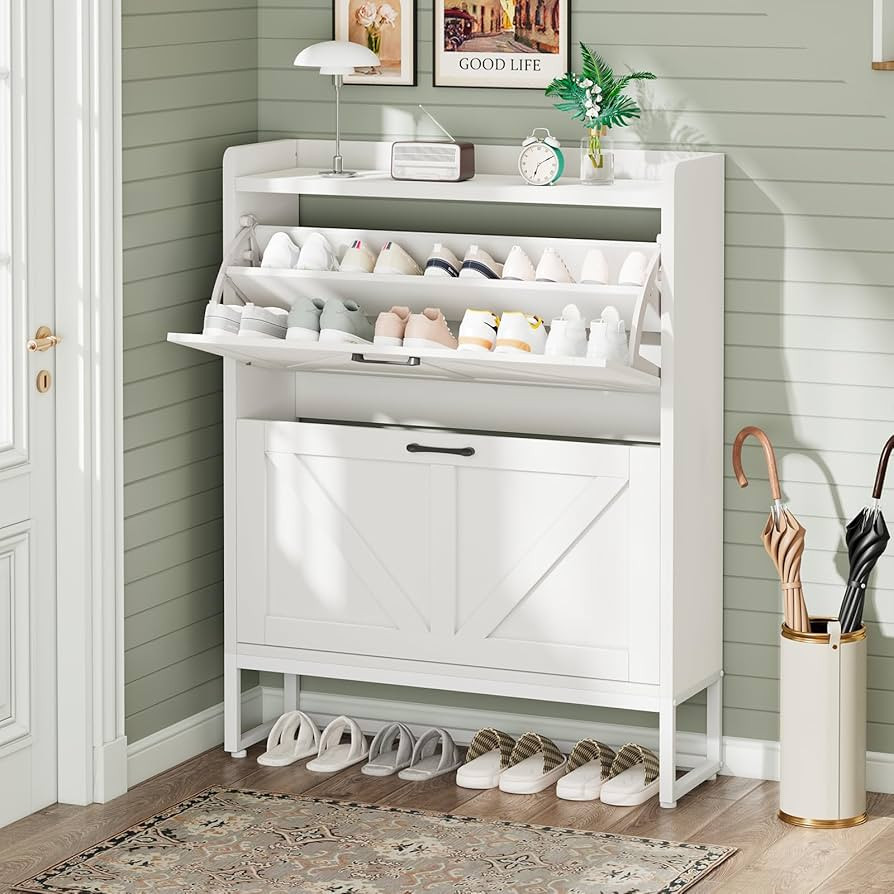 Shoe Cabinet, Shoe Storage Cabinet with 2 Flip Drawers & Adjustable Shelf, Space-Saving Shoe Orga... | Amazon (US)