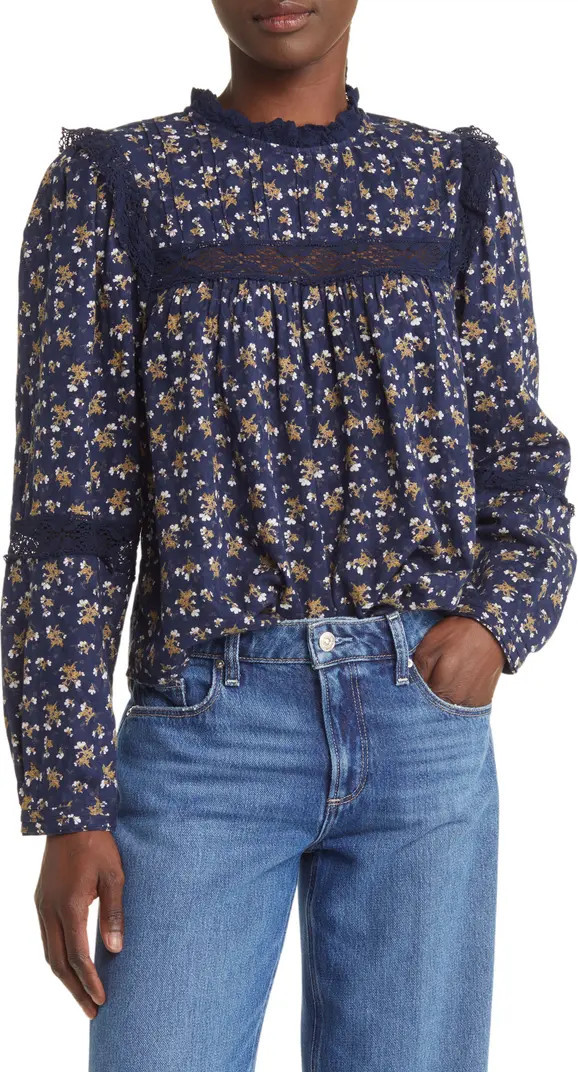 Treasure & Bond Floral Print Lace Trim Top | Nordstrom | Nordstrom