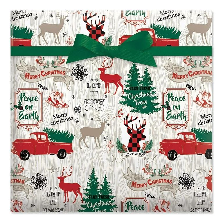 Holiday Lodge Jumbo Rolled Gift Wrap - 1 Giant Roll, 23 Inches Wide by 32 feet Long, Heavyweight,... | Walmart (US)