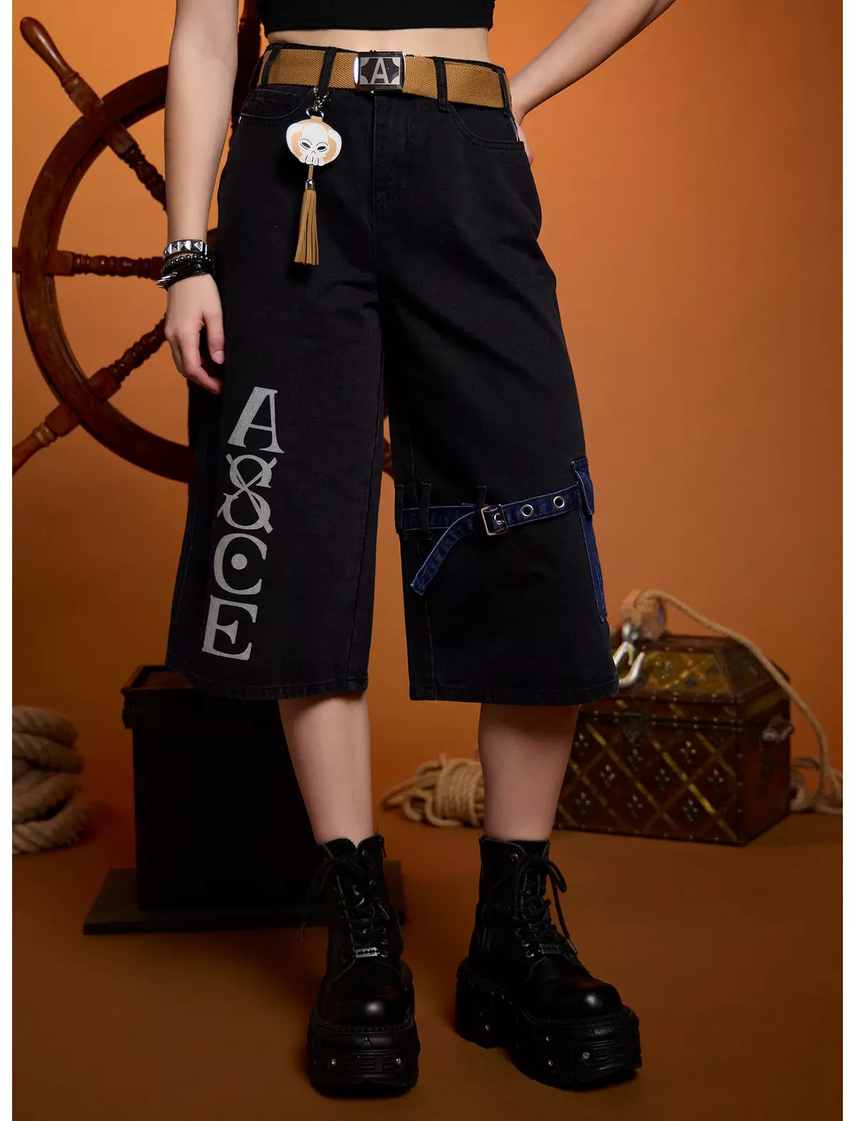 One Piece Ace Charm Belted Jorts | Hot Topic | Hot Topic