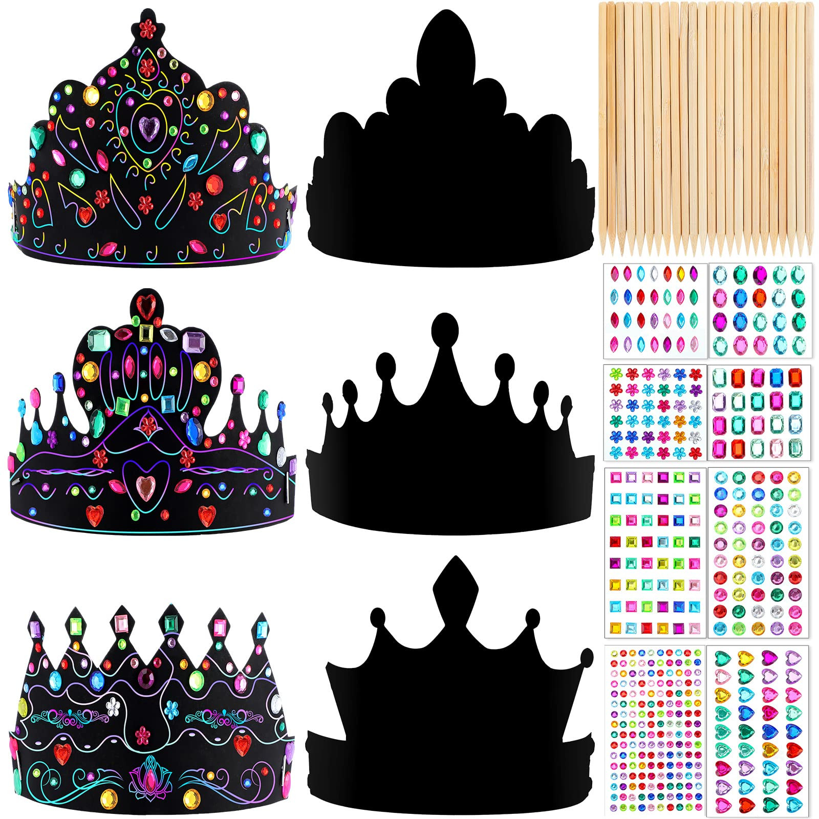 Yinder 80 Pcs Crafts Crowns Set DIY Scratch Paper Crowns with Rainbow Color Headband Hats Wooden ... | Amazon (US)