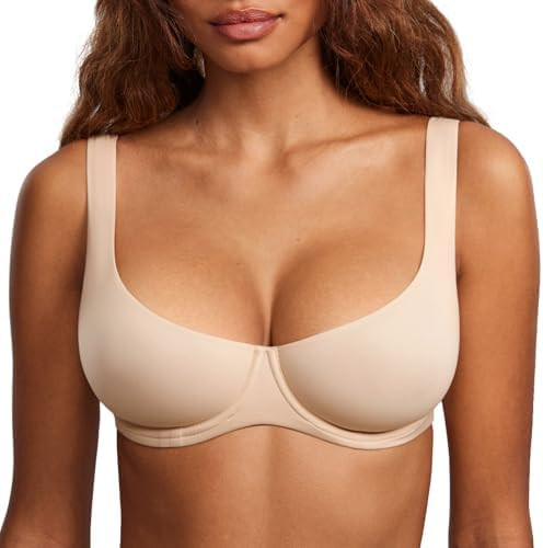 DOBREVA Women's Unlined Balconette Bra Underwire Supportive Plus Size Smooth Scoop Neck | Amazon (US)