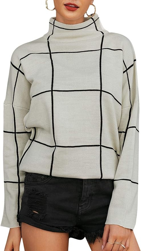BerryGo Women's Casual Long Sleeve Turtleneck Houndstooth Knitted Pullover Sweater | Amazon (US)