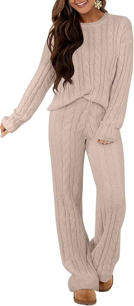 ANRABESS Women's Fuzzy Fleece Pajama Set 2 Piece Outfits Lounge Knit Oversized Sweater Pj Sets 20... | Amazon (US)