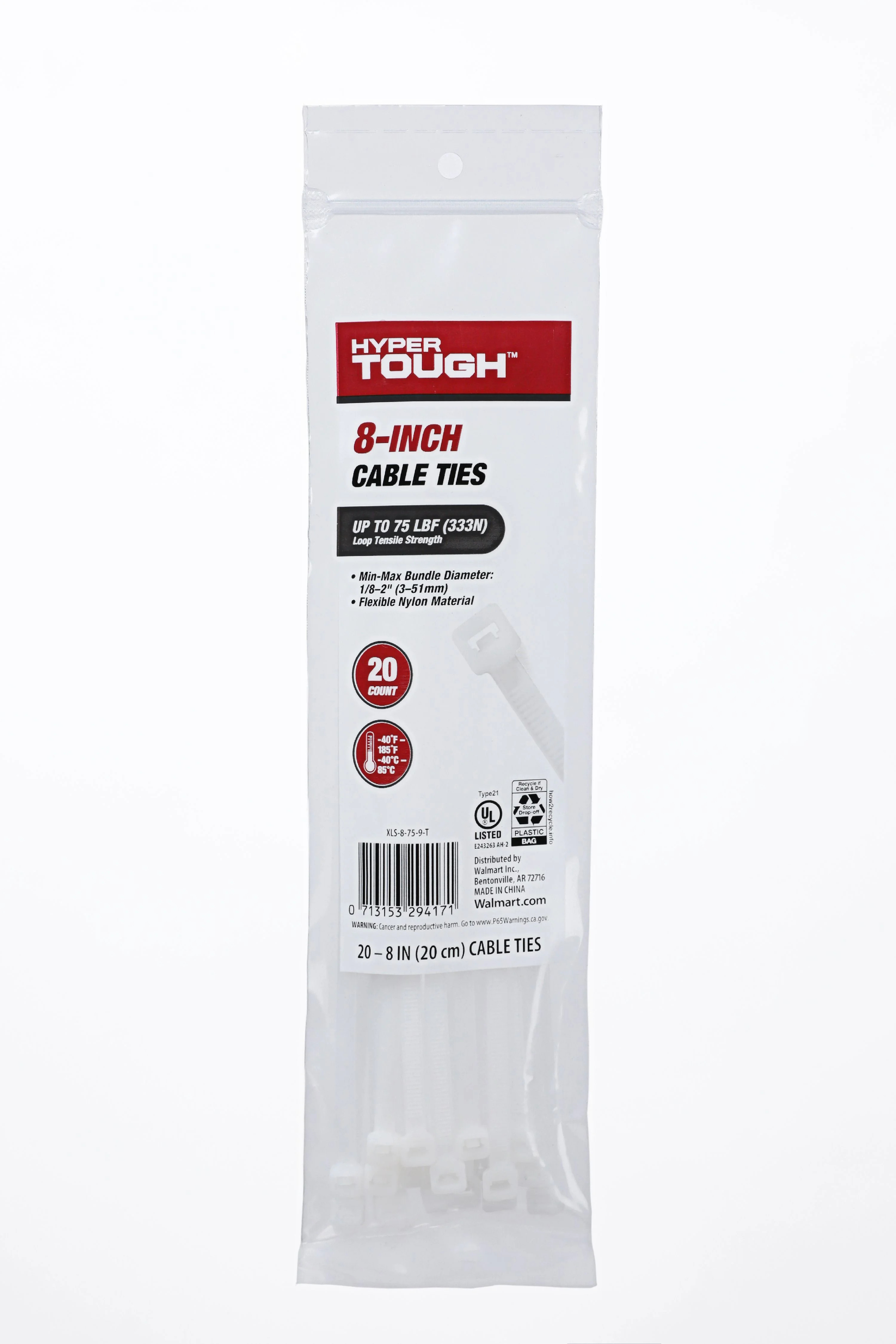 Hyper Tough 8inch Cable Tie Natural 20Pcs | Walmart (US)
