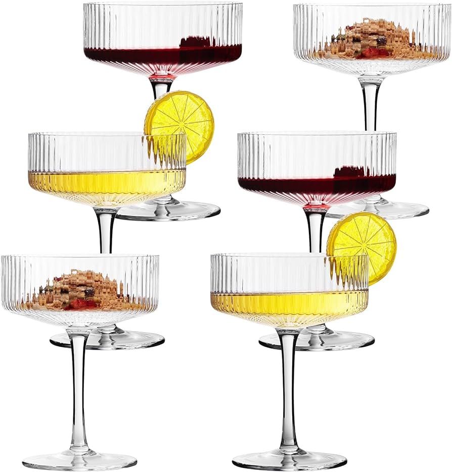 VIFVOR 6 Pcs Ribbed Coupe Cocktail Glasses, 10 oz Classic Margarita Glass Set with Gift Box Packa... | Amazon (US)
