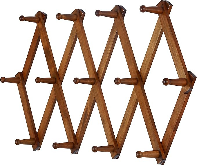 Dseap Accordian Wall Hanger: 16” High Wooden Wall Expandable Coat Rack, Hat Rack Holder, Accord... | Amazon (US)