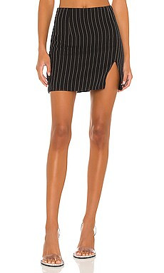 Stefanie Pinstripe Skirt im Black and White | Revolve Clothing (Global)