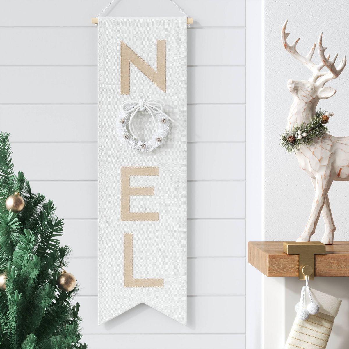 22" Fabric 'Noel' with Christmas Wreath Hanging Wall Décor White - Wondershop™ | Target
