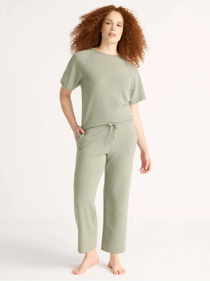 Joyspun Women's French Terry Short Sleeve Top and Capri Pants Pajama Set, 2-Piece, Sizes XS-3X | Walmart (US)