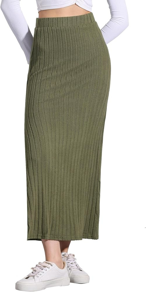 Allegra K High Waisted Long Skirt for Women's Slit Bodycon Knit Pencil Skirt | Amazon (US)