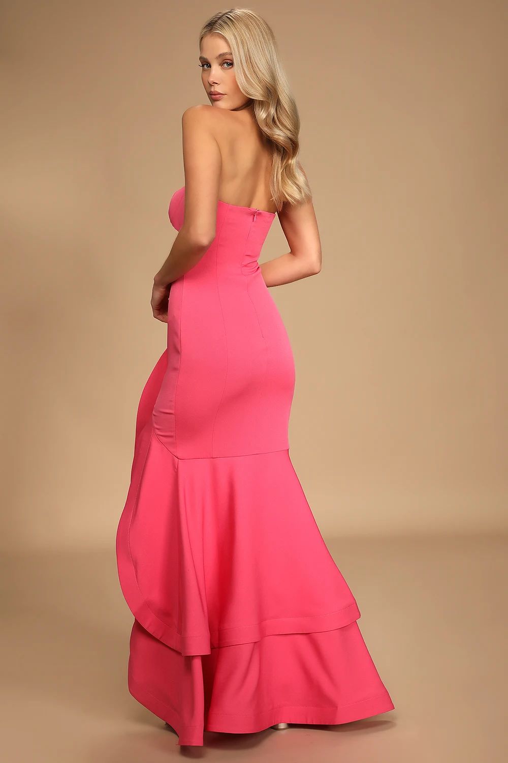 Fabulous Festivities Hot Pink Strapless Ruffled Trumpet Dress | Lulus (US)