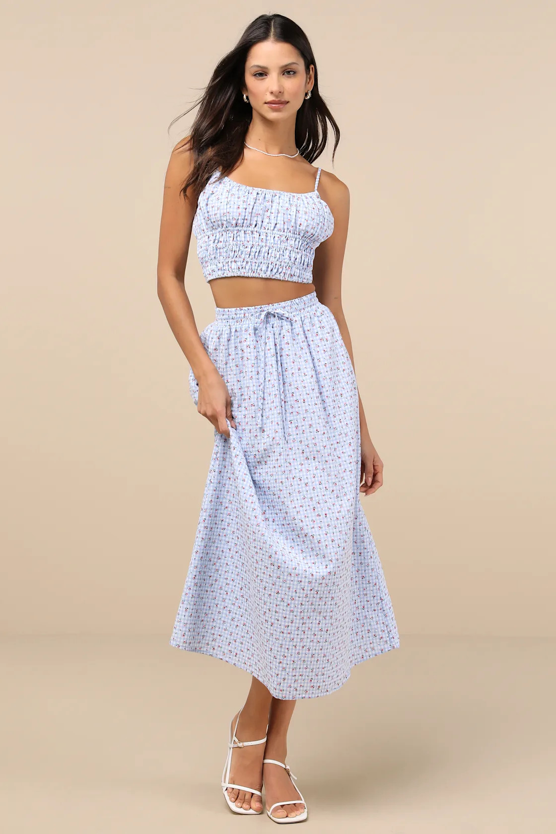 Delightful Blue Gingham Two-Piece Midi Dress | Lulus