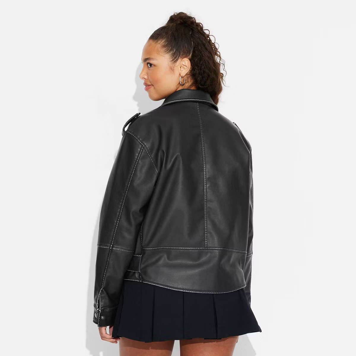 Women's Faux Leather Oversized Moto Jacket - Wild Fable™ Black S | Target