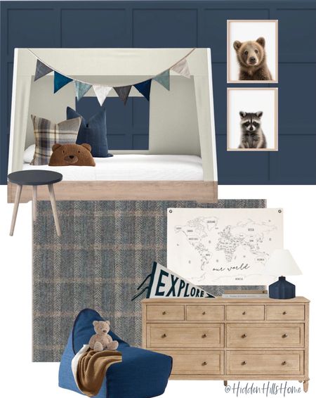 Navy blue boys bedroom mood board, boys bedroom design, little boys tent bed, boys outdoorsy bedroom mood board #boys #tentbed

#LTKkids #LTKsalealert #LTKhome