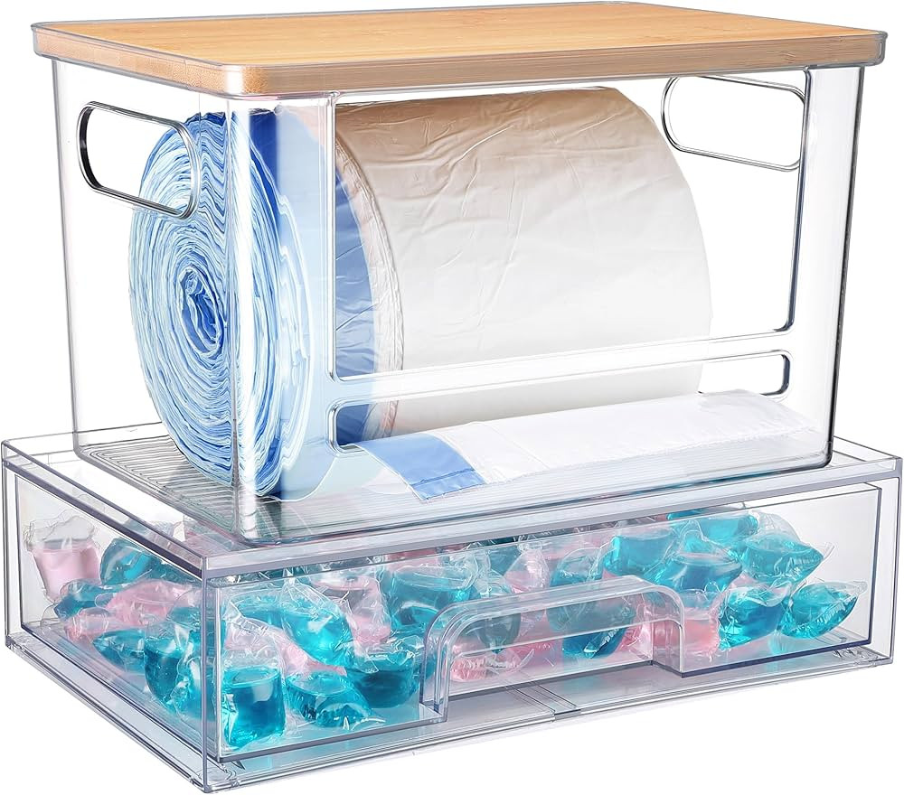 2Pcs Trash Bag Holder Under Sink Stackable Storage, Extra Large Laundry Room Organization and Sto... | Amazon (US)
