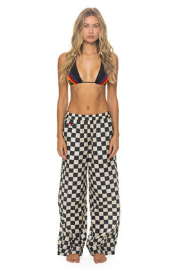 WOMEN'S COTTON LUXE POPLIN WIDE LEG PANT - VINTAGE BLACK // CHECKERED | Aviator Nation