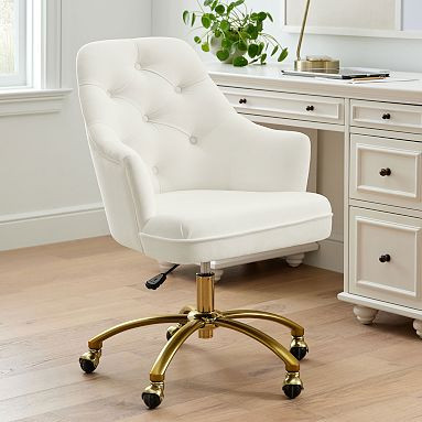 Everyday Velvet Ivory Tufted Swivel Desk Chair | Pottery Barn Teen | Pottery Barn Teen