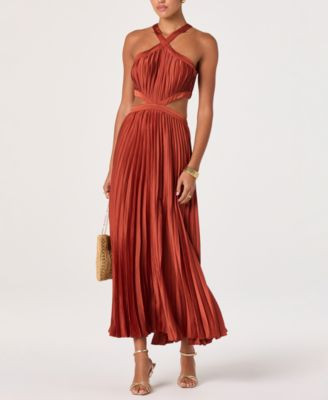 Women's Halter Neck Pleated Midi Dress | Macy's