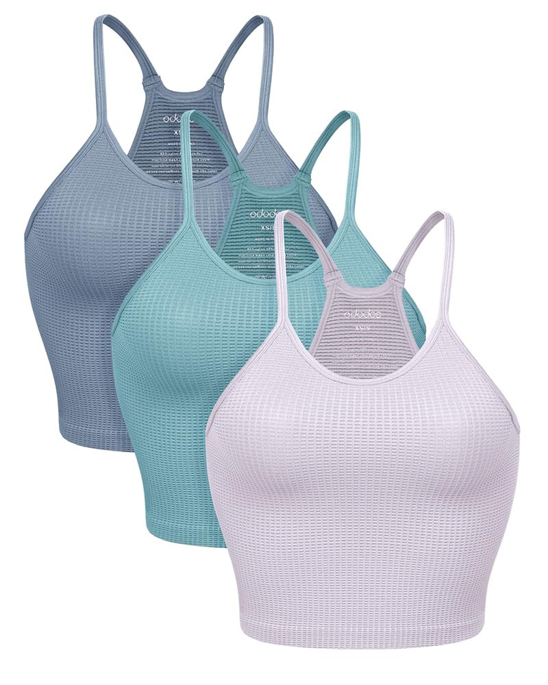 ODODOS Women's Crop 3-Pack Waffle Knit Seamless Camisole Cropped Tank Tops | Amazon (US)