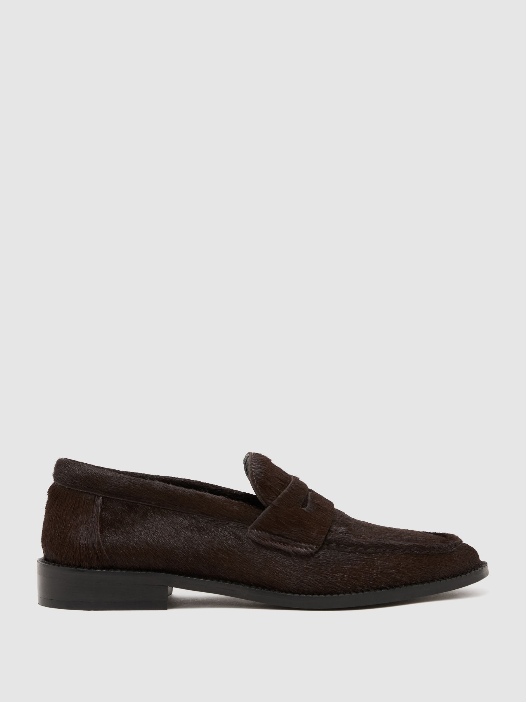 Reiss Pony-Hair Penny Loafers in Chocolate - REISS | Reiss UK