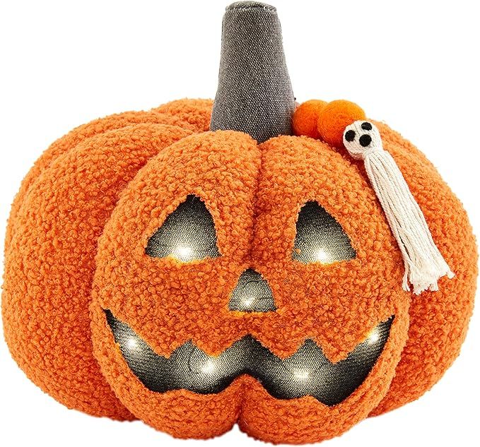 Mud Pie Sherpa Jack-o-Lantern Pillow, 8" x 9", Orange | Amazon (US)