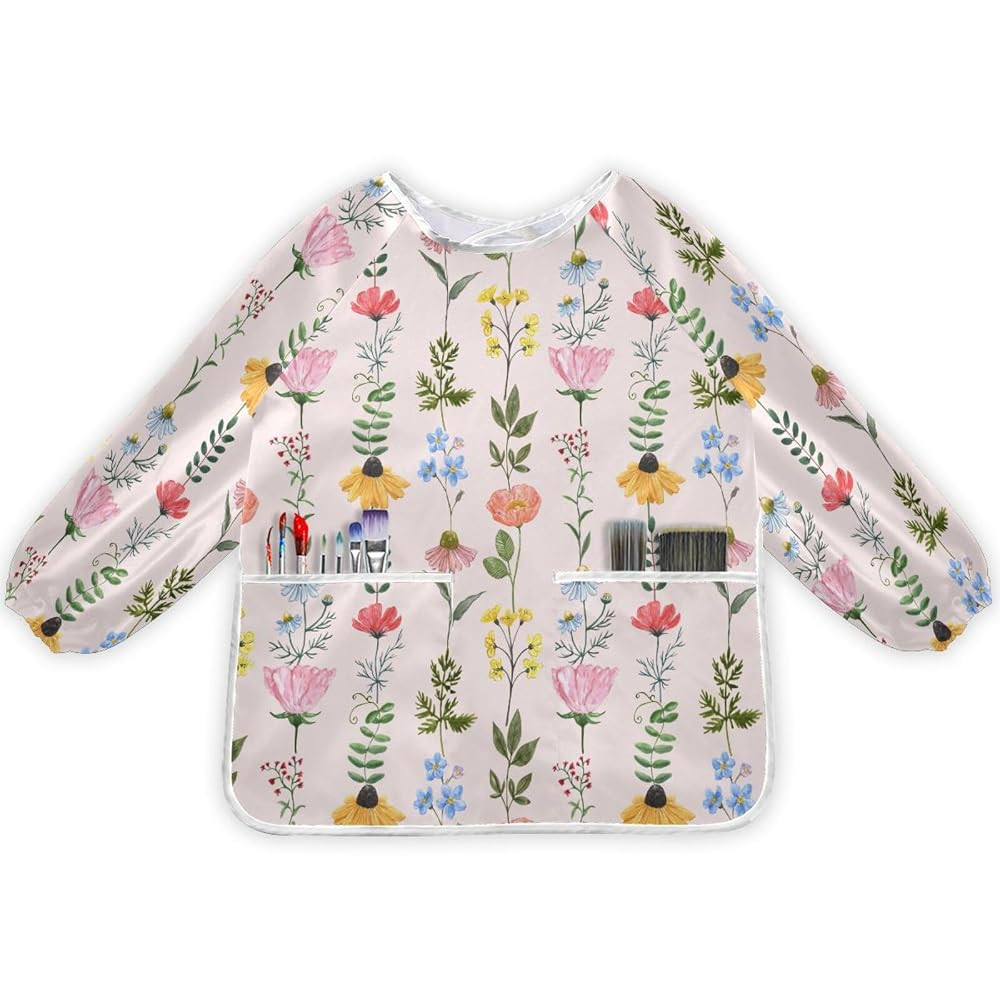 Wildflowers Kids Art Smock Waterproof Artist Painting Aprons Long Sleeve with Pockets for Girls B... | Amazon (US)