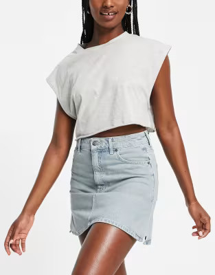 Topshop mini side split denim skirt in dirty bleach | ASOS (Global)