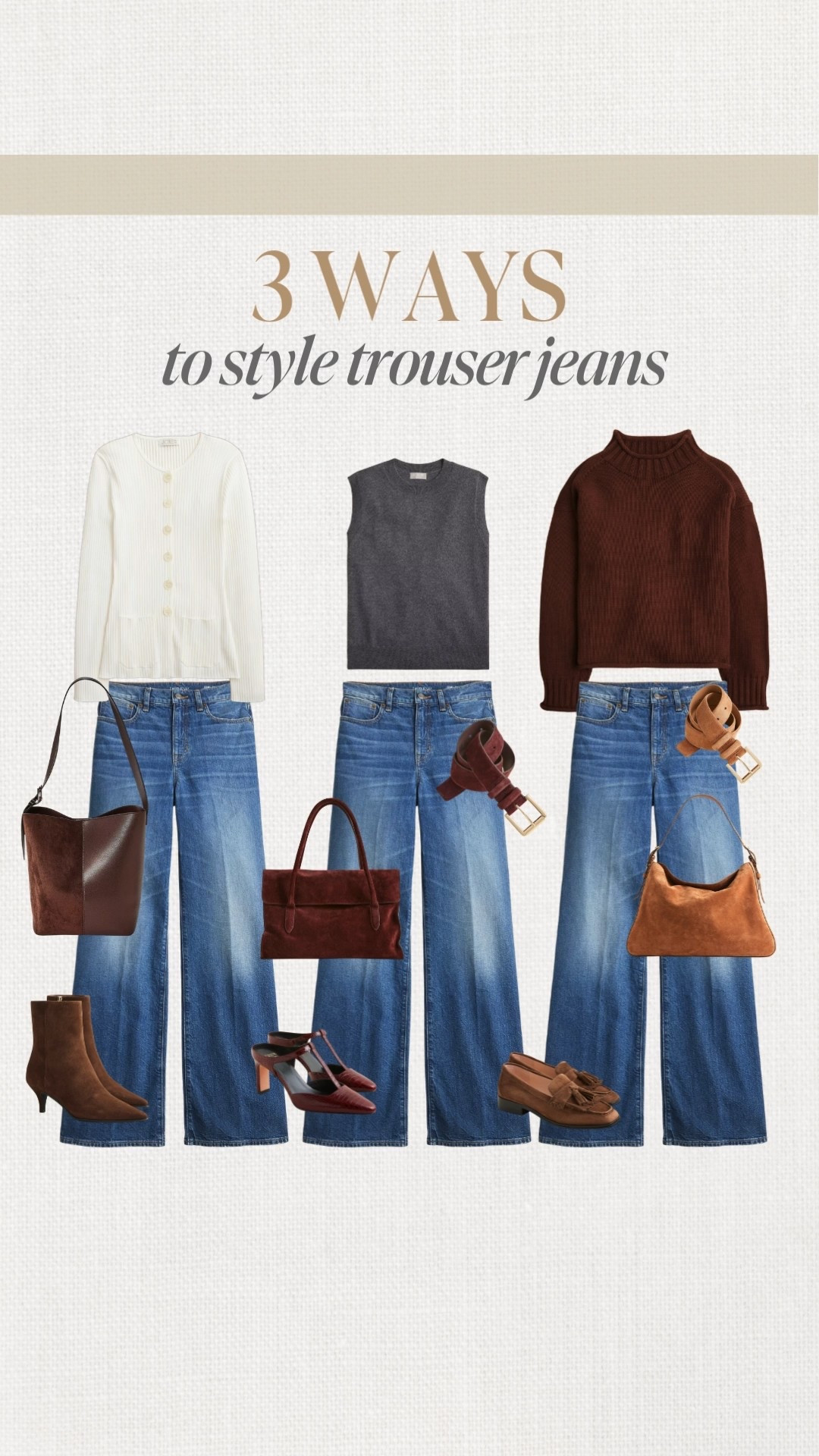 Three ways to style trouser jeans 🙌🏻🙌🏻

Fall transition outfit, fall style, fall fashion, trouser jeans 

#LTKFindsUnder100 #LTKStyleTip #LTKSeasonal