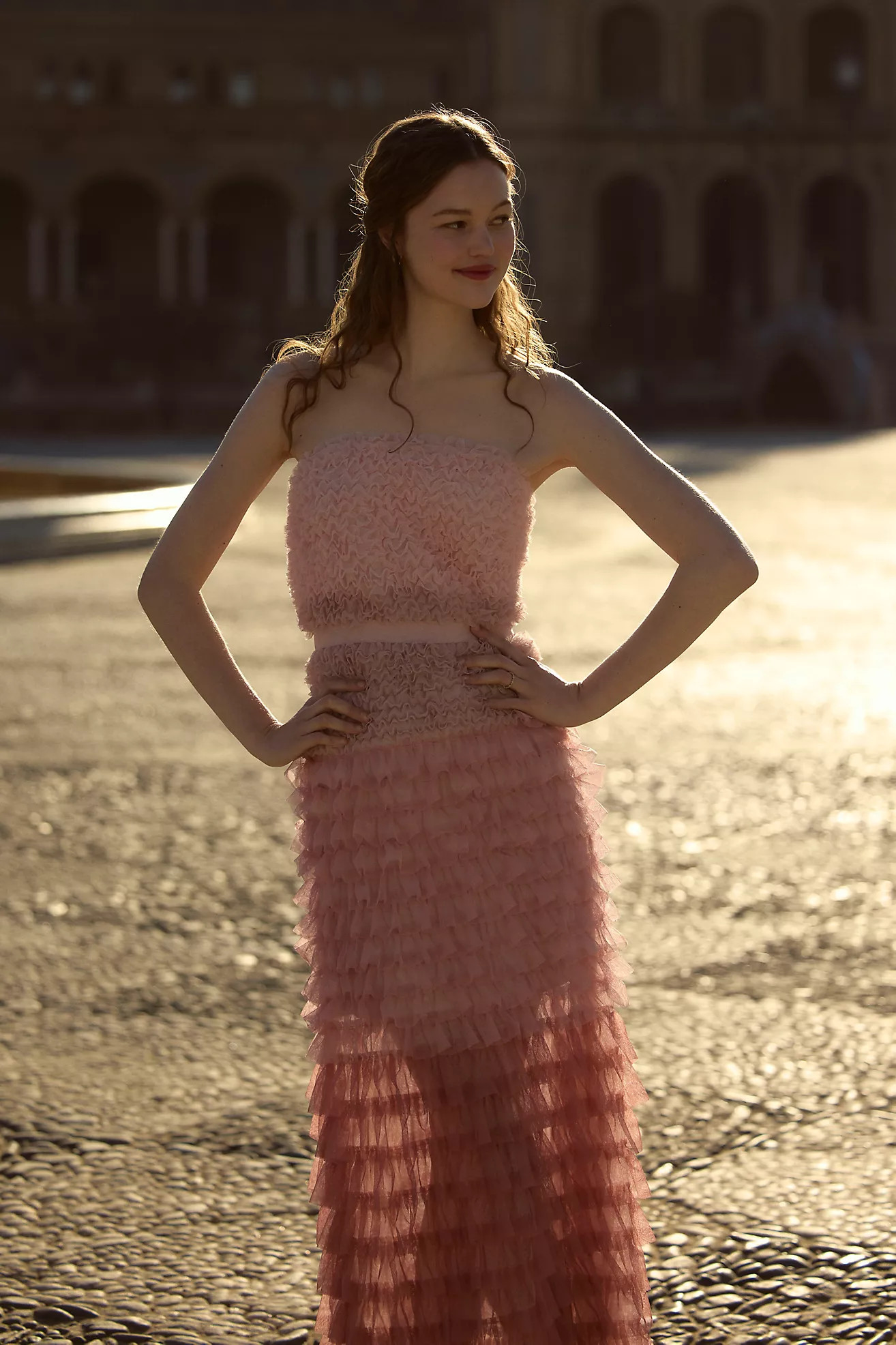 BHLDN Juliet Strapless Tulle Ruffle Midi Dress | Anthropologie (US)