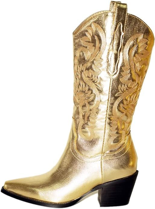 CIERWS Women's Embroidered Western Cowgirl Boots Cowboy Boots Knee High Medium Heel Chunky Heel R... | Amazon (US)