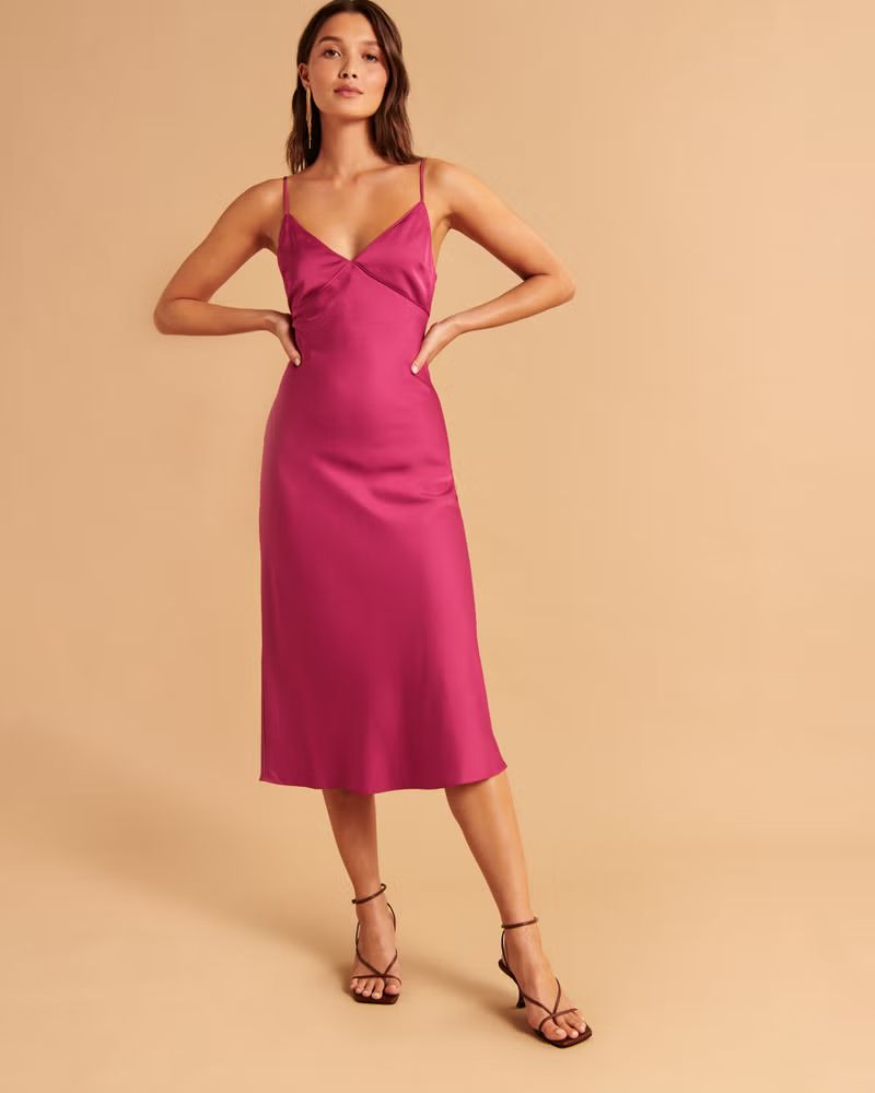 Women's Lace-Up Back Slip Midi Dress | Women's | Abercrombie.com | Abercrombie & Fitch (US)