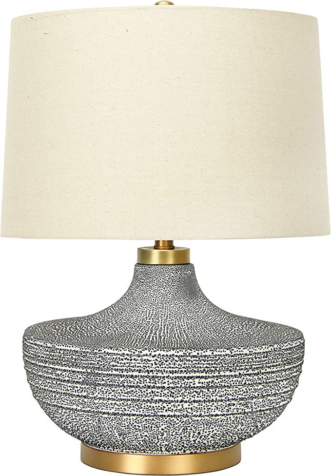 Creative Co-Op Glaze Ceramic Natural Linen Shade Table Lamp, Blue Textured Short | Amazon (US)