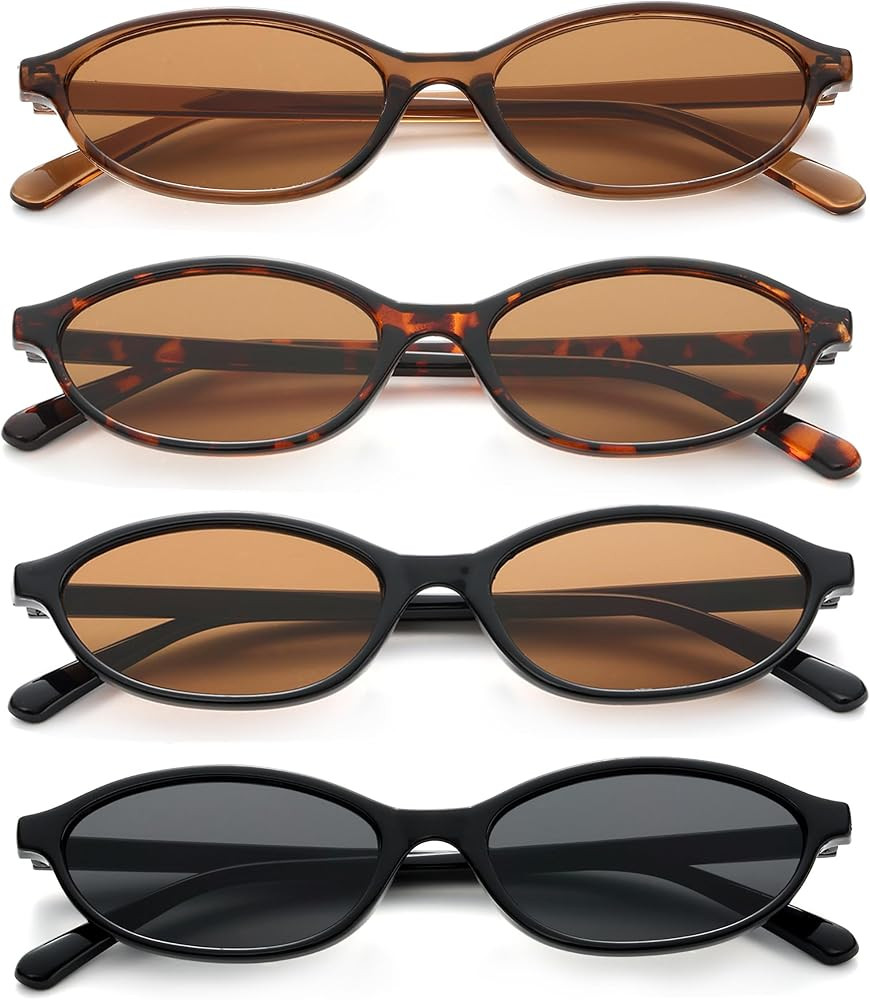 4 Pack Retro Oval Sunglasses Small Vintage Cat Eye Sunglasses Set Trendy Narrow Glasses for Women | Amazon (UK)
