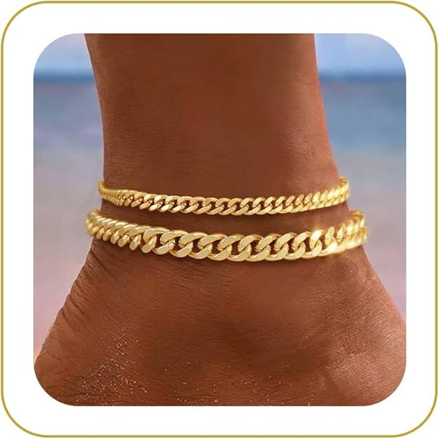Gold Ankle Bracelets for Women Waterproof - Dainty Gold Anklets Trendy Layered 14K Gold/Silver Pl... | Amazon (US)