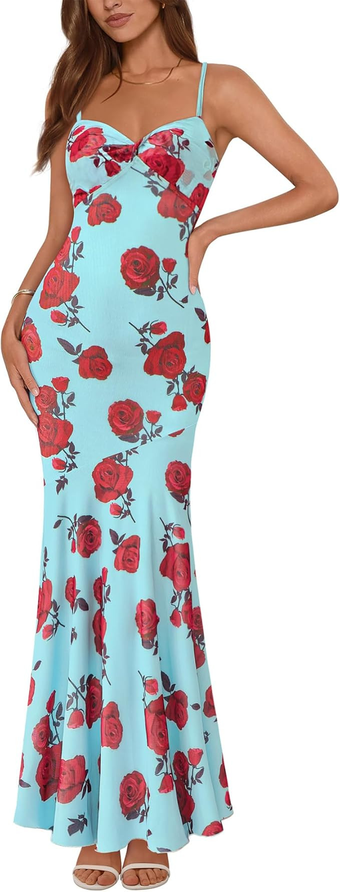 BTFBM Summer Dresses for Women 2026 Spaghetti Straps Sundress Twist Knot Mesh Mermaid Wedding Gue... | Amazon (US)