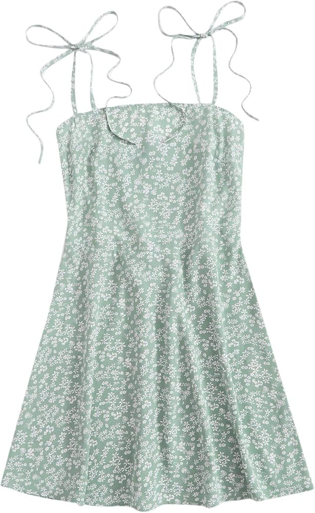SweatyRocks Women's Boho Sleeveless Short Dresses Floral Print Tie Strap Mini Dress | Amazon (US)