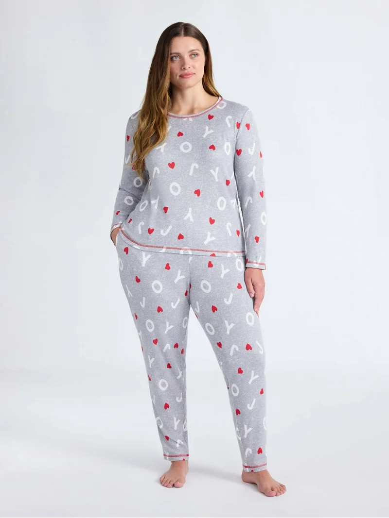 Joyspun Women's Waffle Knit Long Sleeve Top and Joggers Pajama Set, 2-Piece, Sizes S-3X | Walmart (US)