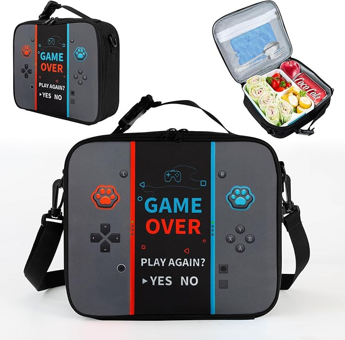 Game Console Insulated Lunch Bag lonchera for Teen Boy Kid Gamer Lunch Box Bento Reusable Large C... | Amazon (US)