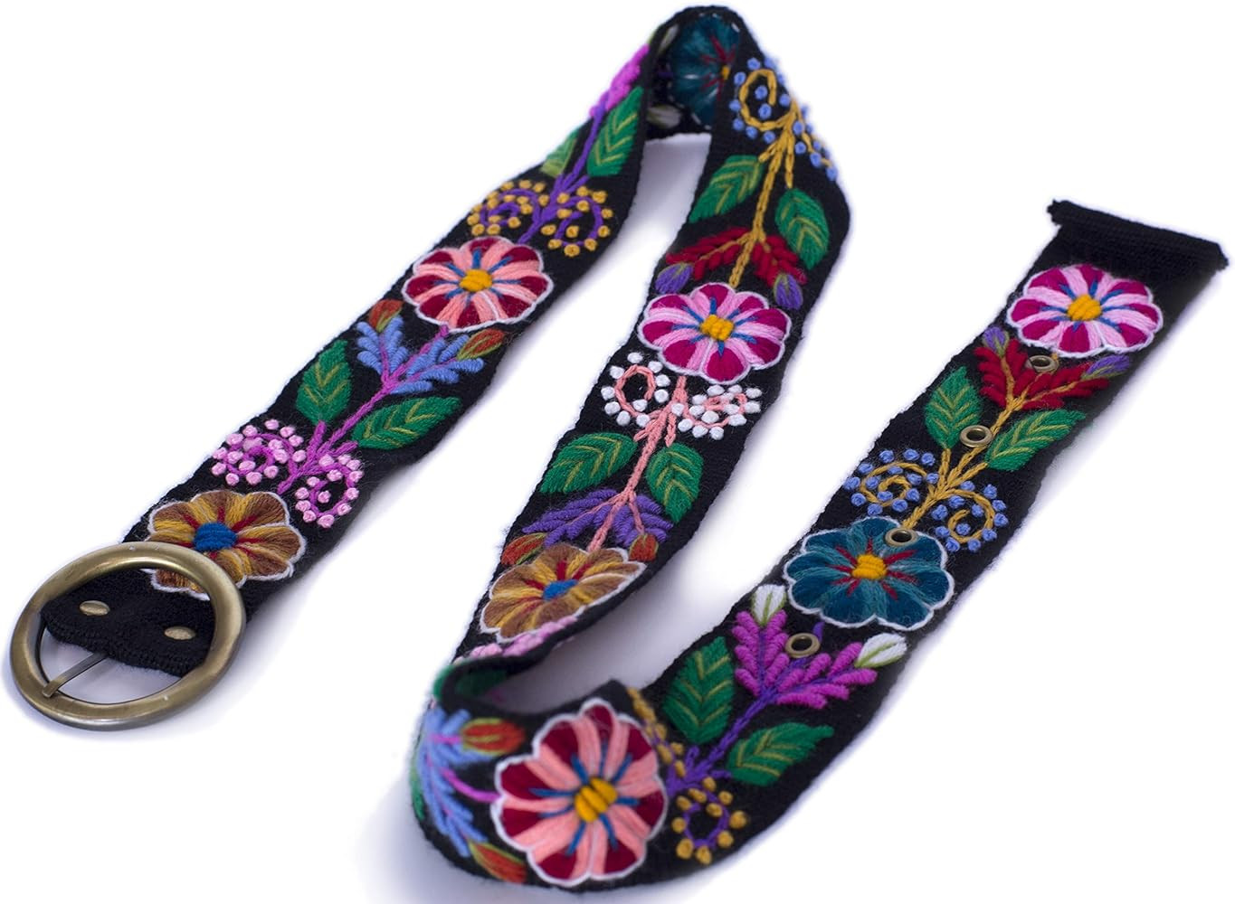 Raymis Womens 100% Alpaca Wool Handmade Fair Trade Belt with Colorful Embroidered Flowers | Amazon (US)