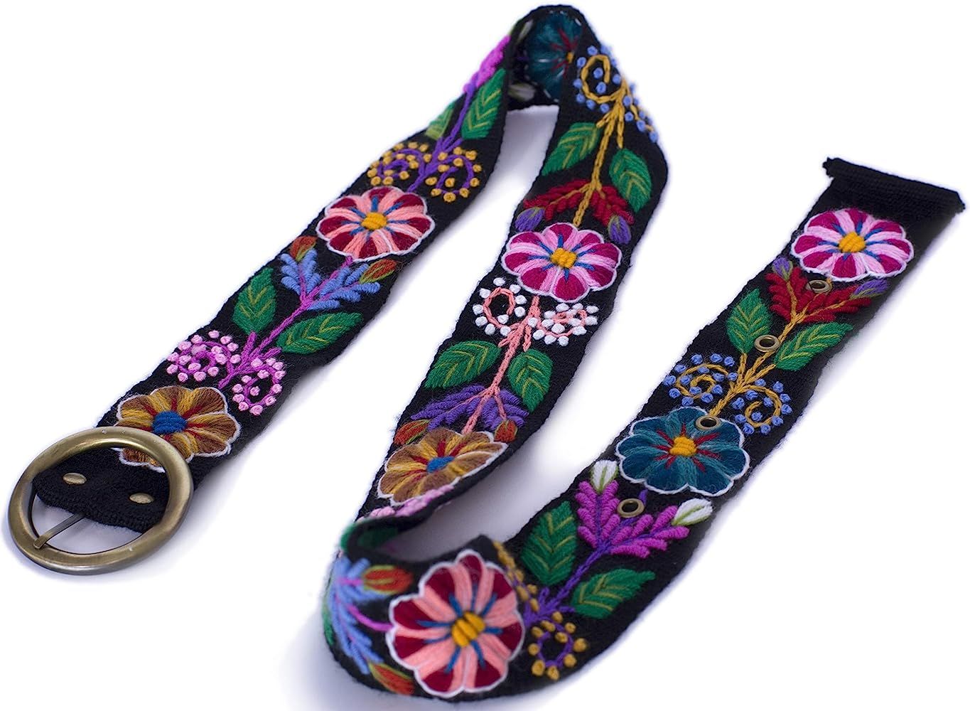 Raymis Womens 100% Alpaca Wool Handmade Fair Trade Belt with Colorful Embroidered Flowers | Amazon (US)