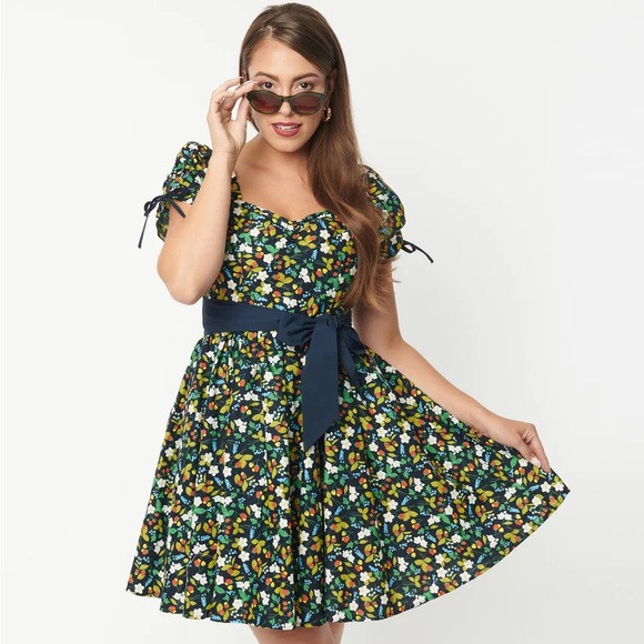 Black & Ditzy Strawberry Print Dakota Flare Dress | Poshmark