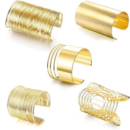 5 Pcs Gold Upper Arm Bracelet for Women Cuff Bangle Bracelet Set Open Wide Wire Bracelets Adjustable | Walmart (US)