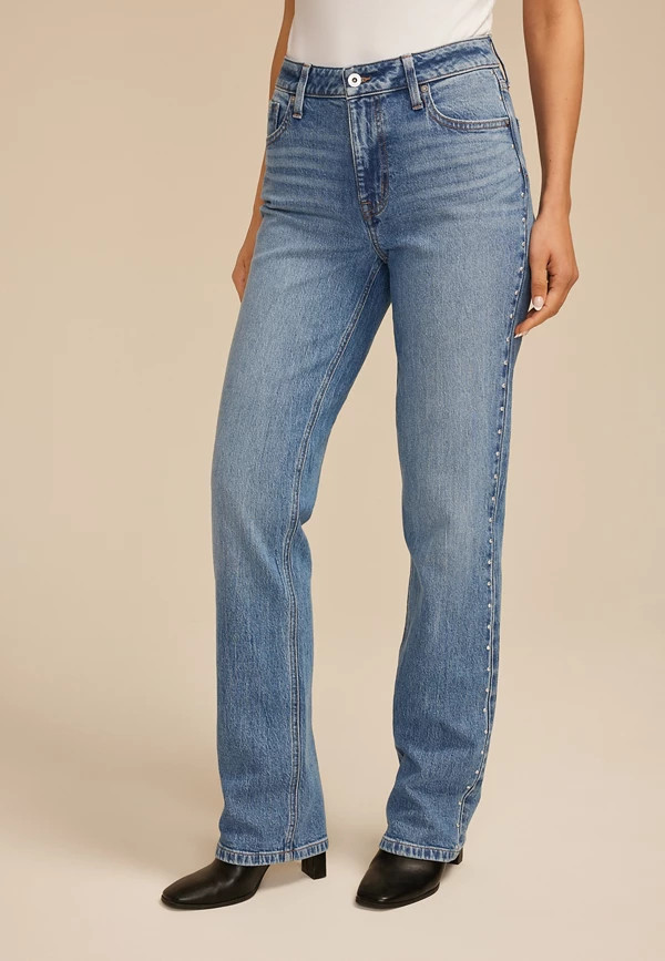 edgely™ High Rise Studded Relaxed Straight Jean | Maurices