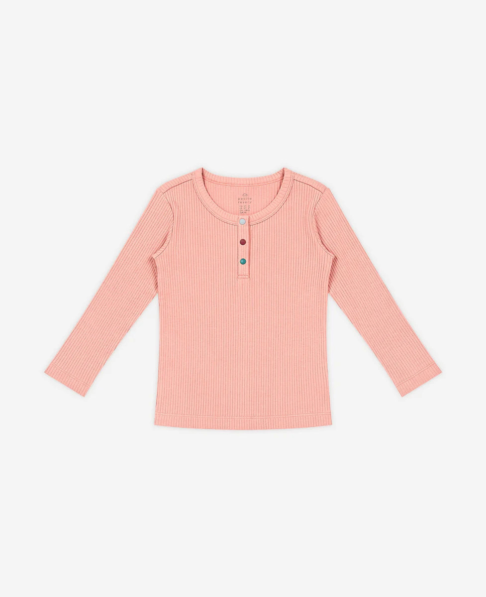 Rib Knit Long Sleeve Henley - Coral Pink | Petite Revery