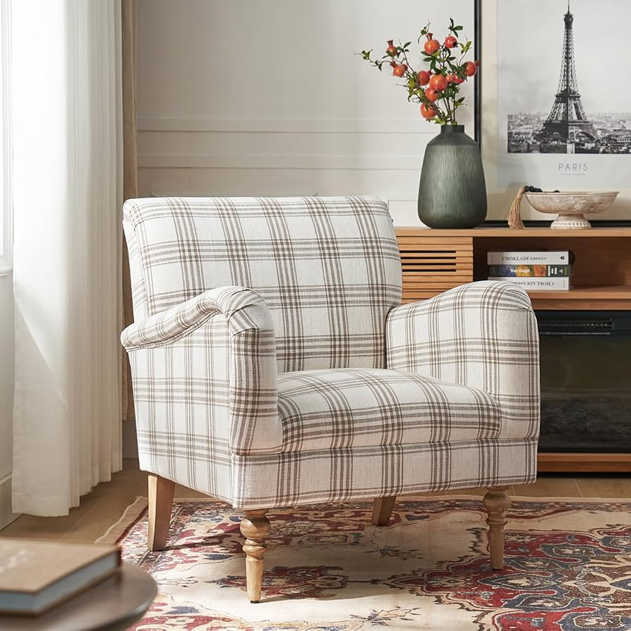 HULALA HOME Modern Accent Chair with Arms and Wooden Legs, Comfy Upholstered Armchair for Living ... | Amazon (US)